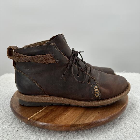 Born Temple Ankle Boot Womens 8 Brown Leather Comfort Chukka Braded Distressed - Picture 1 of 12